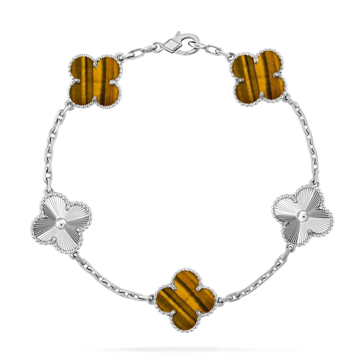 [ElanLuxe Jewelry] CLOVER 5 MOTIFS TIGER EYE BRACELET COLLECTION
