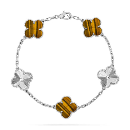 [ElanLuxe Jewelry] CLOVER 5 MOTIFS TIGER EYE BRACELET COLLECTION