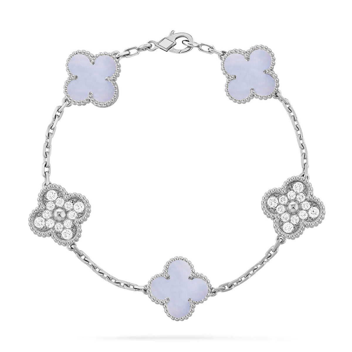[ElanLuxe Jewelry] CLOVER 5 MOTIF PURPLE CHALCEDONY BRACELET COLLECTION