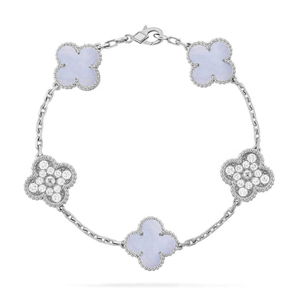 [ElanLuxe Jewelry] CLOVER 5 MOTIF PURPLE CHALCEDONY BRACELET COLLECTION