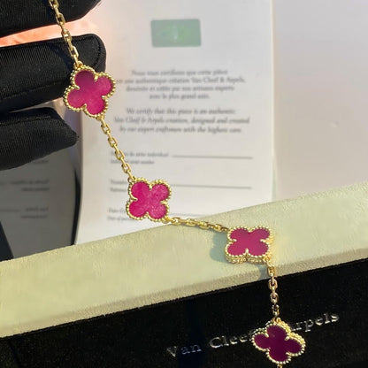 [ElanLuxe Jewelry]NEW CLOVER 5 MOTIFS PINK ENAMEL BRACELET