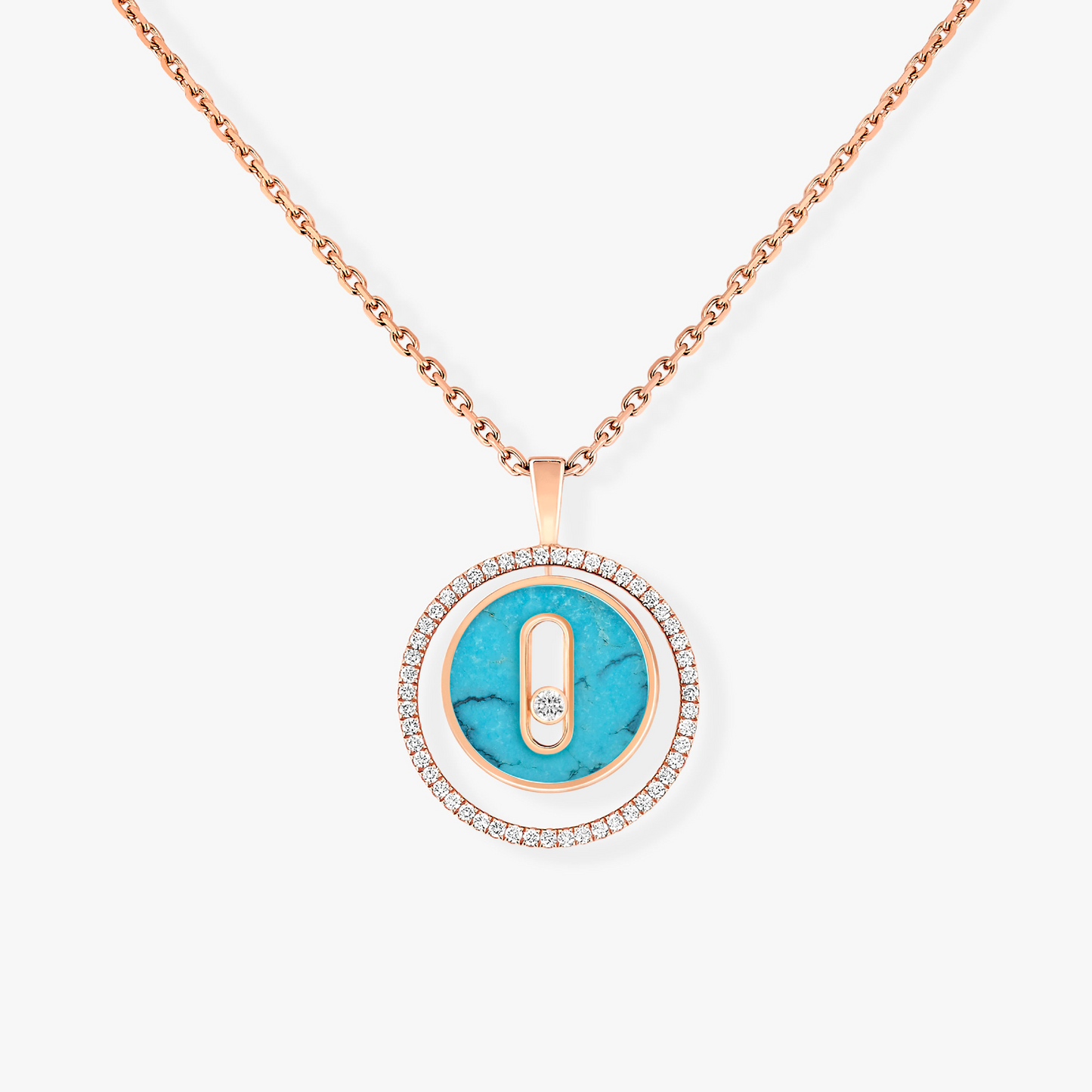 [ElanLuxe Jewelry]LUCKY MOVE 1 DIAMOND TURQUOISE PINK GOLD DIAMOND NECKLACE