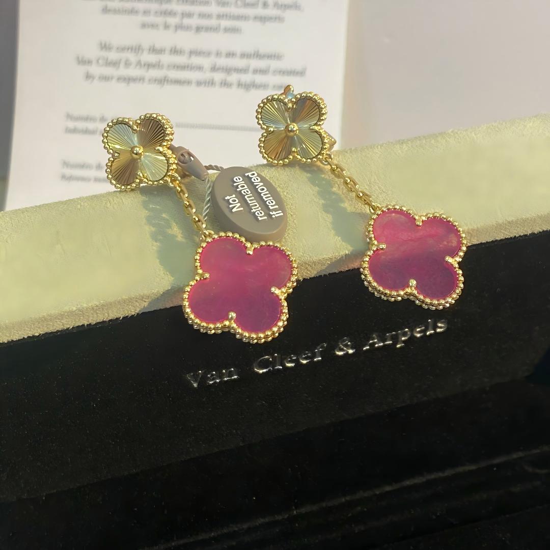 [ElanLuxe Jewelry]NEW CLOVER 2 MOTIF PINK ENAMEL EARRINGS