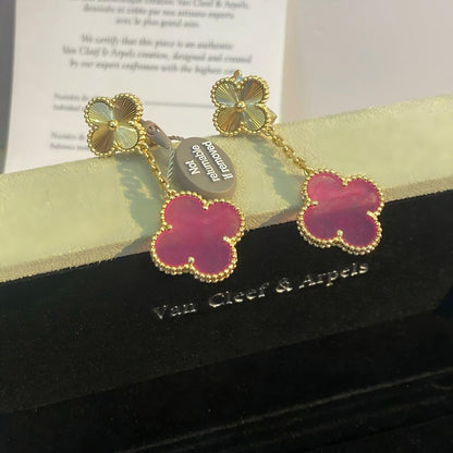 [ElanLuxe Jewelry]NEW CLOVER 2 MOTIF PINK ENAMEL EARRINGS