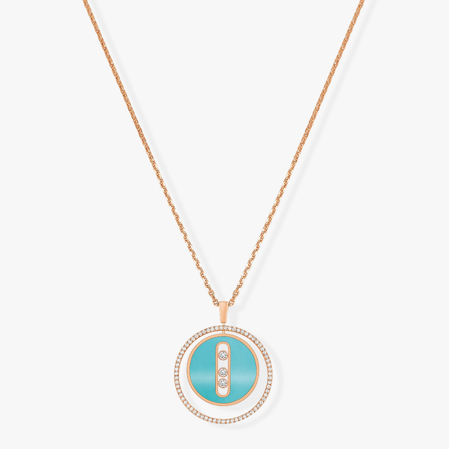 [ElanLuxe Jewelry]LUCKY MOVE 3 DIAMONDS TURQUOISE PINK GOLD DIAMOND NECKLACE