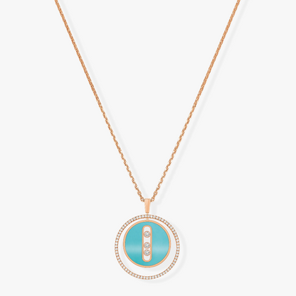 [ElanLuxe Jewelry]LUCKY MOVE 3 DIAMONDS TURQUOISE PINK GOLD DIAMOND NECKLACE