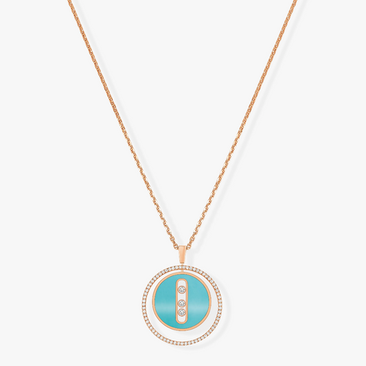 [ElanLuxe Jewelry]LUCKY MOVE 3 DIAMONDS TURQUOISE PINK GOLD DIAMOND NECKLACE