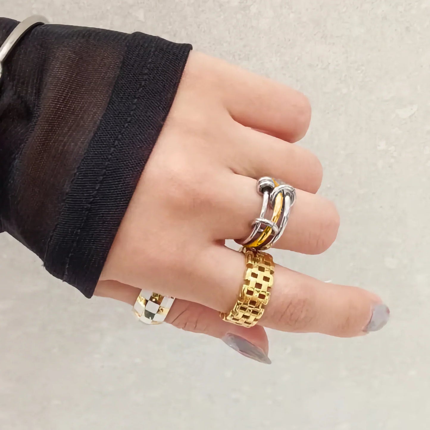 [ElanLuxe]Gabriela Two-Tone Ring Stack