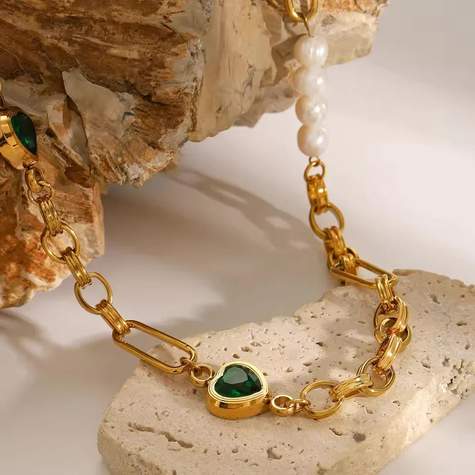 [ElanLuxe]Melanie Emerald Pearl Bracelet