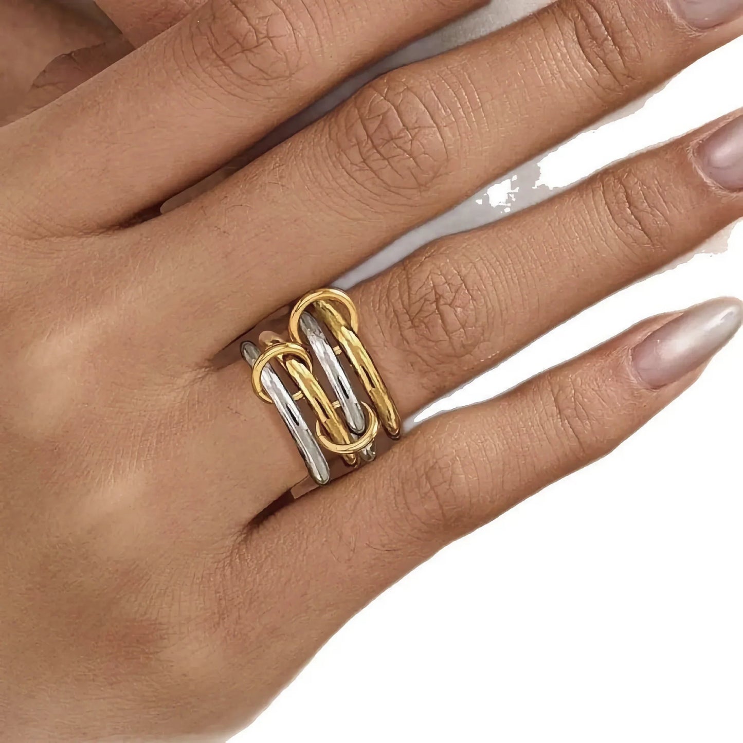 [ElanLuxe]Alexandria Two-Tone Stacked Ring