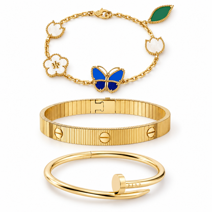 [ElanLuxe Jewelry]Clover Lucky Spring & Love & Juste Garden 3-Piece  Bracelet Stack Set