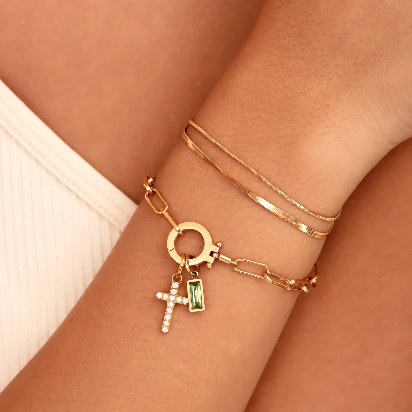 [ElanLuxe]Annabella Birthstone Cross Bracelet
