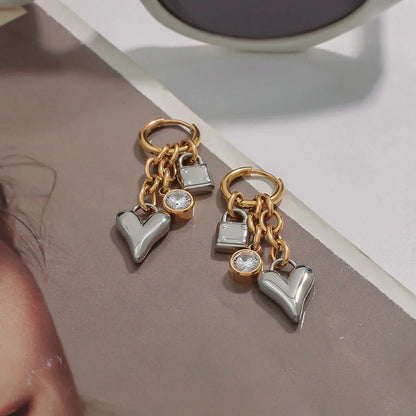 [ElanLuxe]Sarah Heart & Lock Gold Earrings