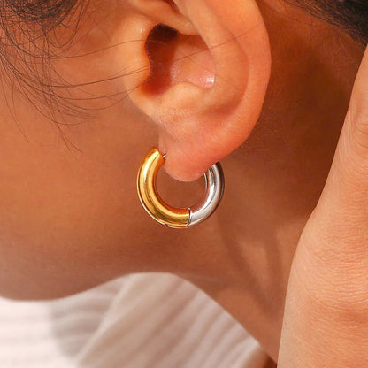[ElanLuxe]Ingrid Two Tone Hoop Earring