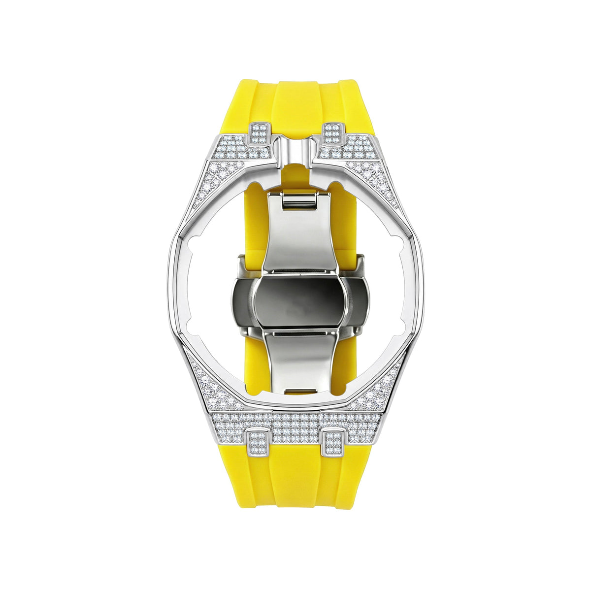 Strap For Ap Swatch Royal Oak Pop Exclusive Steel Case With Diamond(Moissanite) & Silicone Strap