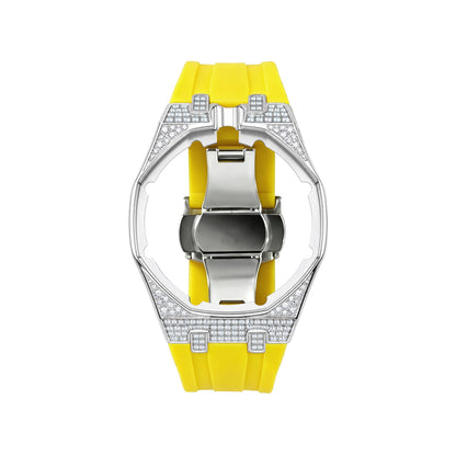 Strap For Ap Swatch Royal Oak Pop Exclusive Steel Case With Diamond(Moissanite) & Silicone Strap