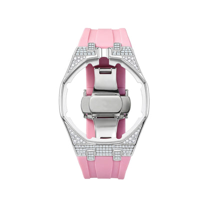 Strap For Ap Swatch Royal Oak Pop Exclusive Steel Case With Diamond(Moissanite) & Silicone Strap