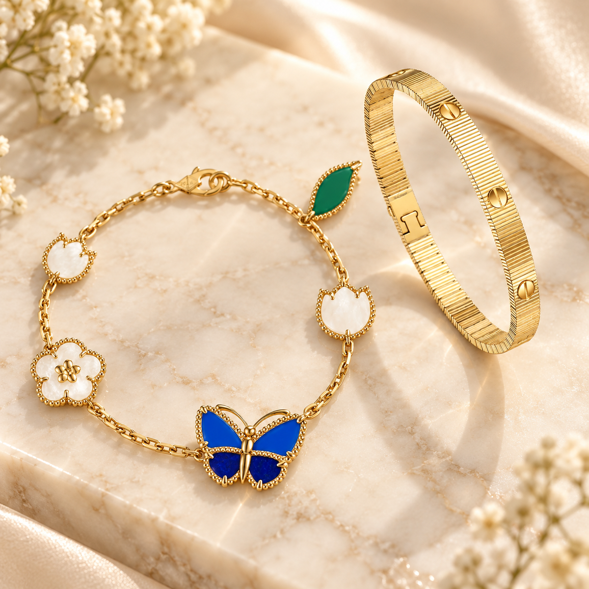 [ElanLuxe Jewelry] Lucky Spring Butterfly 5-Motif & LOVE Unlimited Bracelet Stack Set