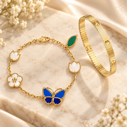 [ElanLuxe Jewelry] Lucky Spring Butterfly 5-Motif & LOVE Unlimited Bracelet Stack Set