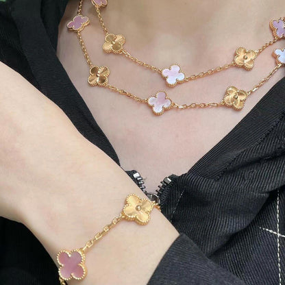 [ElanLuxe Jewelry]CLOVER 20 MOTIFS LASER PINK MOP NECKLACE