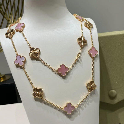 [ElanLuxe Jewelry]CLOVER 20 MOTIFS LASER PINK MOP NECKLACE