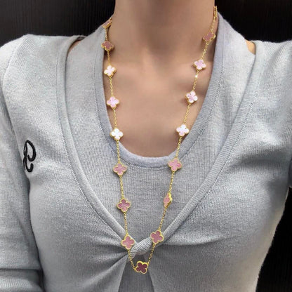[ElanLuxe Jewelry]CLOVER 20 MOTIFS PINK MOP NECKLACE