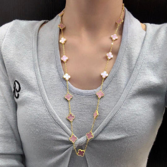 [ElanLuxe Jewelry]CLOVER 20 MOTIFS PINK MOP NECKLACE