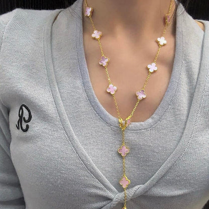 [ElanLuxe Jewelry]CLOVER 20 MOTIFS PINK MOP NECKLACE