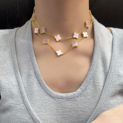 [ElanLuxe Jewelry]CLOVER 20 MOTIFS PINK MOP NECKLACE