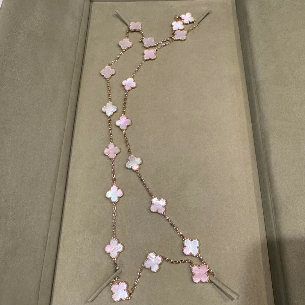 [ElanLuxe Jewelry]CLOVER 20 MOTIFS PINK MOP NECKLACE