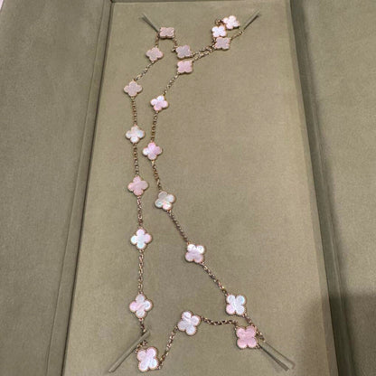 [ElanLuxe Jewelry]CLOVER 20 MOTIFS PINK MOP NECKLACE