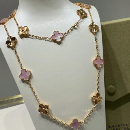 [ElanLuxe Jewelry]CLOVER 20 MOTIFS LASER PINK MOP NECKLACE