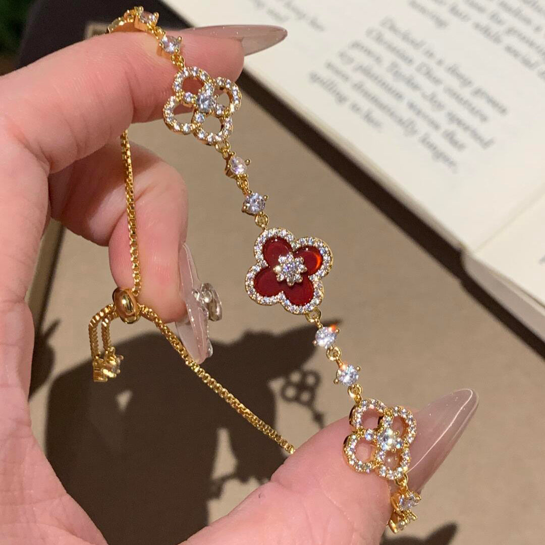 [ElanLuxe Jewelry]CLOVER 5 MOTIF PINK BLUE RED WHITE BRACELET