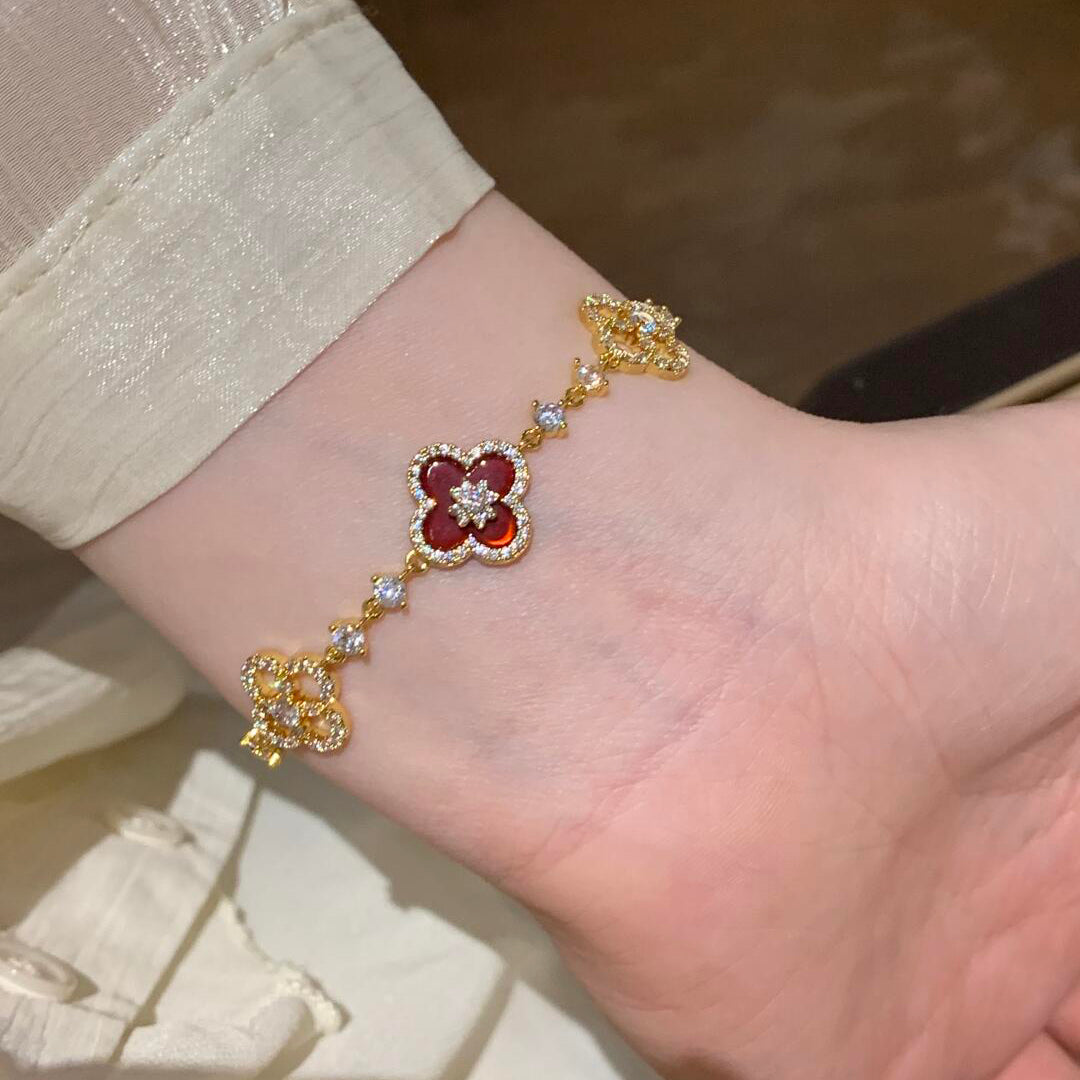 [ElanLuxe Jewelry]CLOVER 5 MOTIF PINK BLUE RED WHITE BRACELET