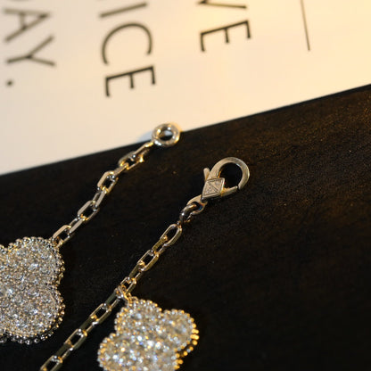 [ElanLuxe Jewelry]CLOVER BRACELET 5 MOTIF SILVER DIAMOND PAVED