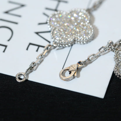 [ElanLuxe Jewelry]CLOVER BRACELET 5 MOTIF SILVER DIAMOND PAVED