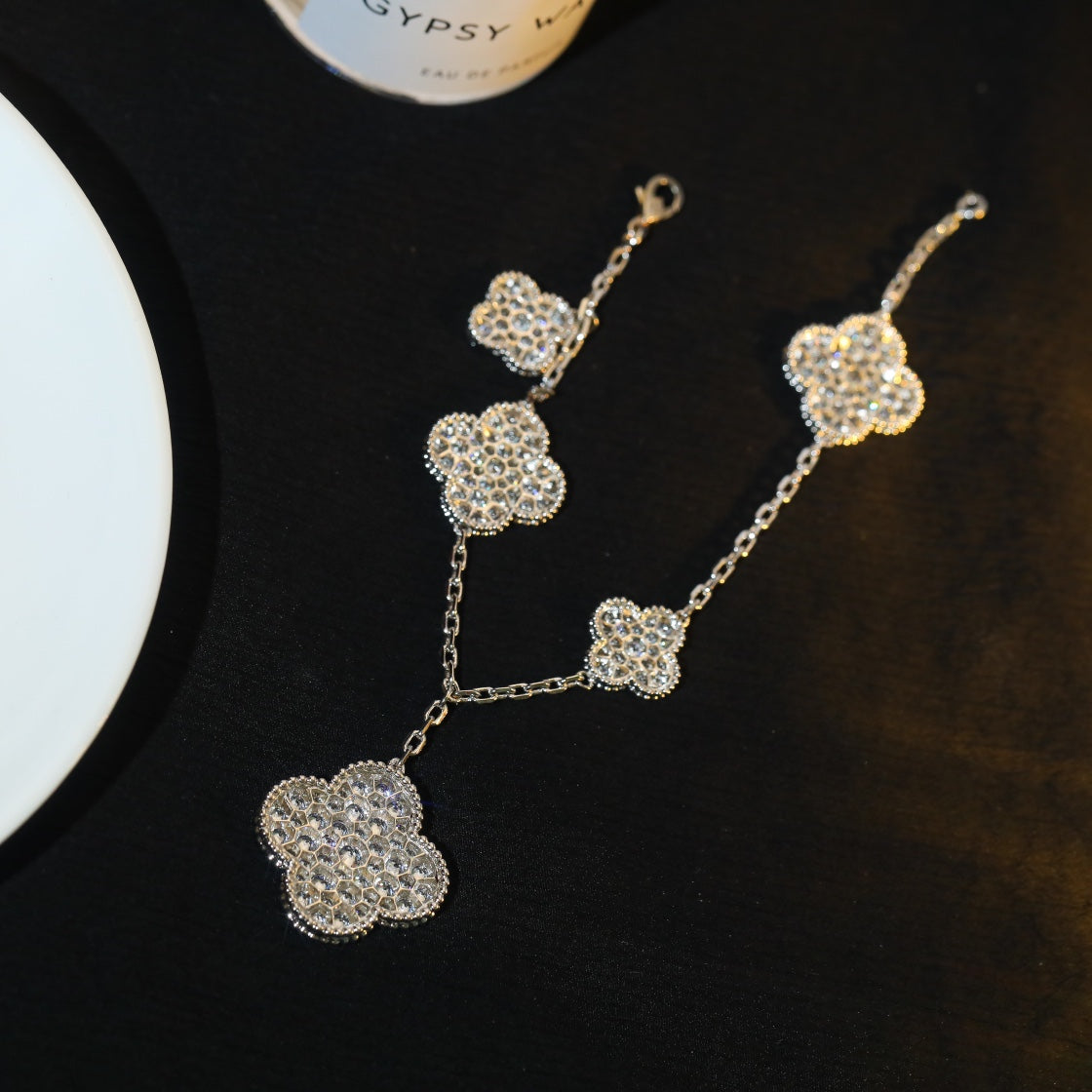 [ElanLuxe Jewelry]CLOVER BRACELET 5 MOTIF SILVER DIAMOND PAVED