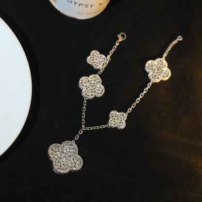 [ElanLuxe Jewelry]CLOVER BRACELET 5 MOTIF SILVER DIAMOND PAVED