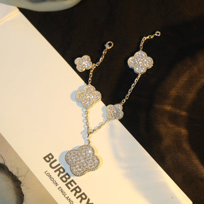 [ElanLuxe Jewelry]CLOVER BRACELET 5 MOTIF SILVER DIAMOND PAVED