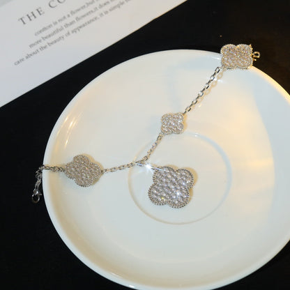 [ElanLuxe Jewelry]CLOVER BRACELET 5 MOTIF SILVER DIAMOND PAVED