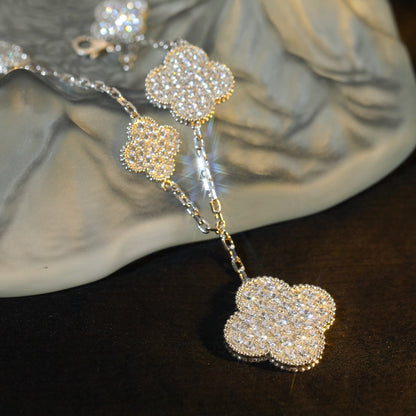 [ElanLuxe Jewelry]CLOVER BRACELET 5 MOTIF SILVER DIAMOND PAVED