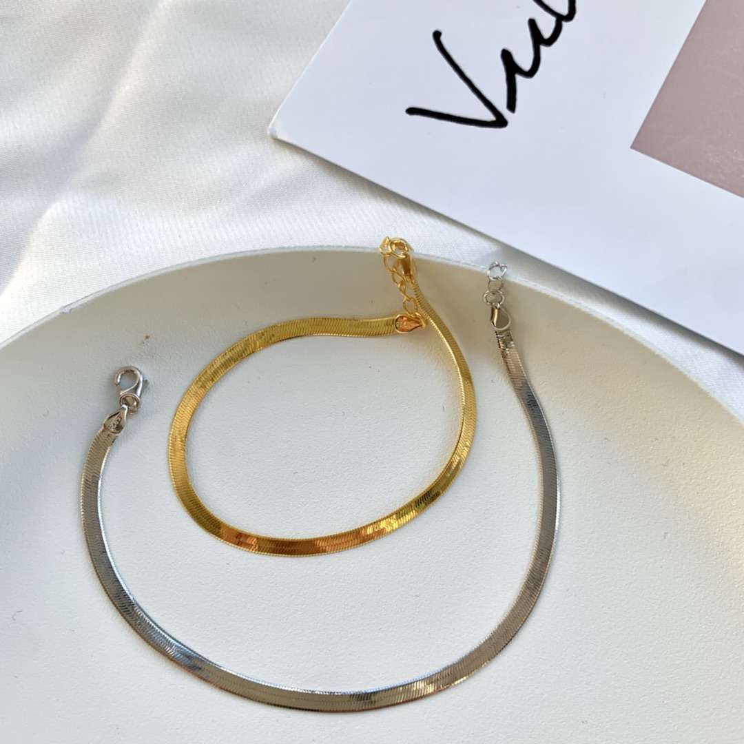 [ElanLuxe Jewelry]Flat Snake Bone Chain Blade Necklace