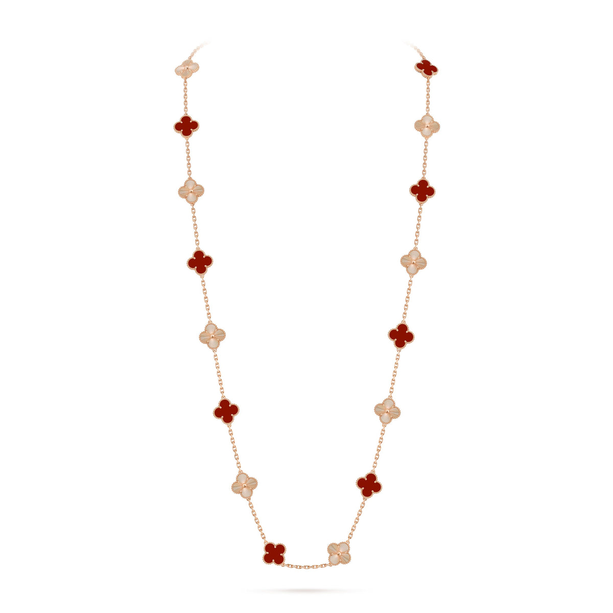[ElanLuxe Jewelry]CLOVER 20 MOTIFS LASER CARNELIAN NECKLACE