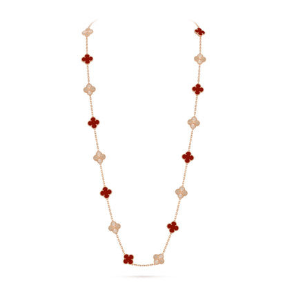 [ElanLuxe Jewelry]CLOVER 20 MOTIFS LASER CARNELIAN NECKLACE