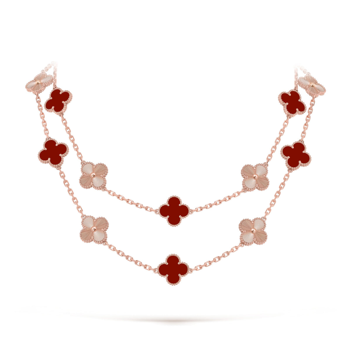 [ElanLuxe Jewelry]CLOVER 20 MOTIFS LASER CARNELIAN NECKLACE
