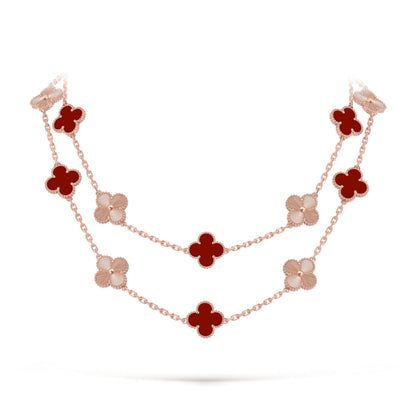 [ElanLuxe Jewelry]CLOVER 20 MOTIFS LASER CARNELIAN NECKLACE