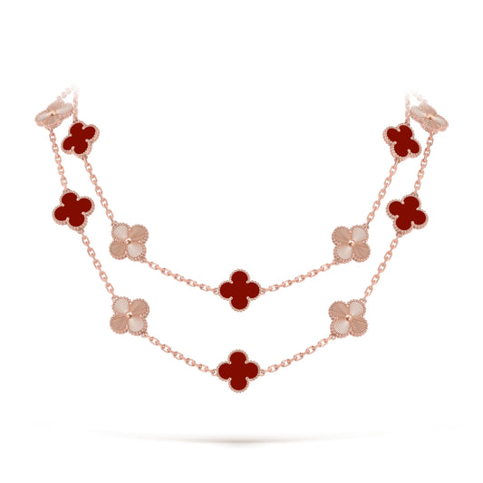 [ElanLuxe Jewelry]CLOVER 20 MOTIFS LASER CARNELIAN NECKLACE