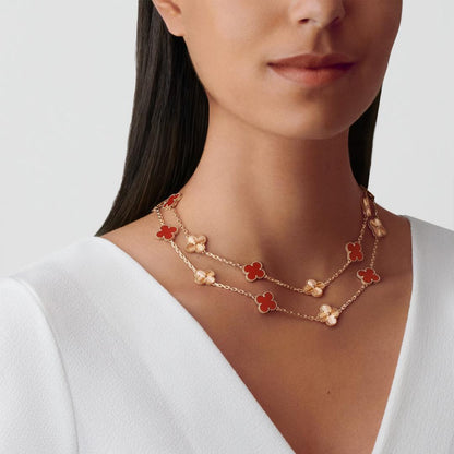 [ElanLuxe Jewelry]CLOVER 20 MOTIFS LASER CARNELIAN NECKLACE