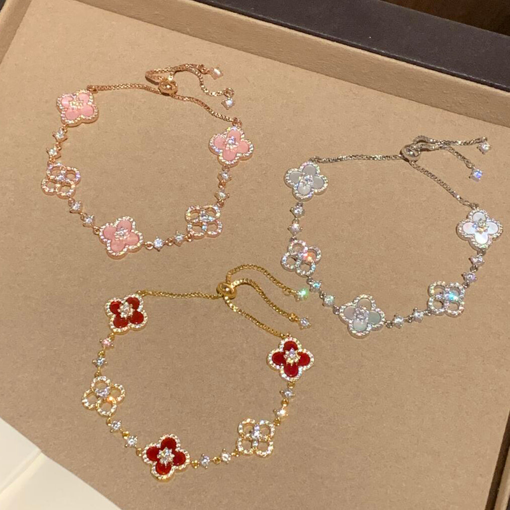 [ElanLuxe Jewelry]CLOVER 5 MOTIF PINK BLUE RED WHITE BRACELET
