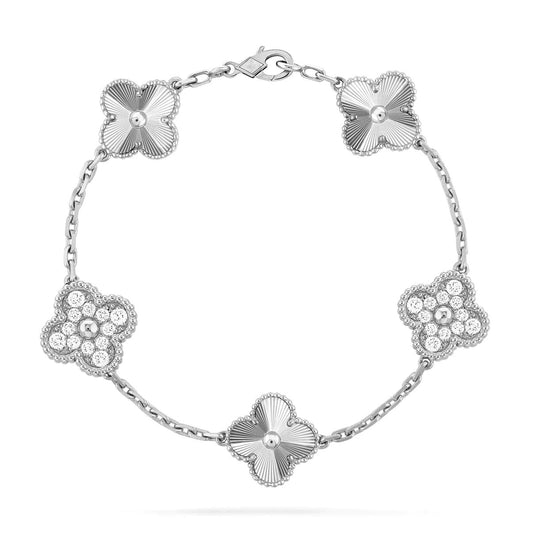 [ElanLuxe Jewelry]CLOVER 5 MOTIF SILVER DIAMOND BRACELET